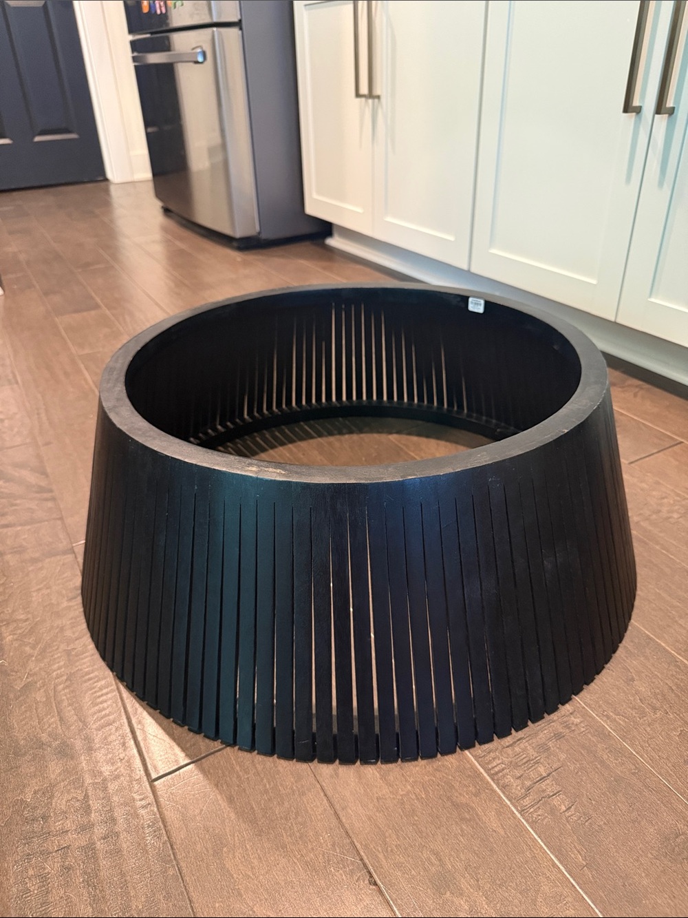 Crate & Barrel Skei Black Wood Christmas Tree Collar 24"